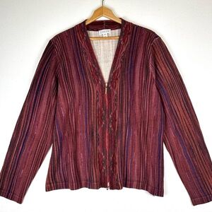 St. John Sport Stripe Wool Zippered Cardigan Sweater